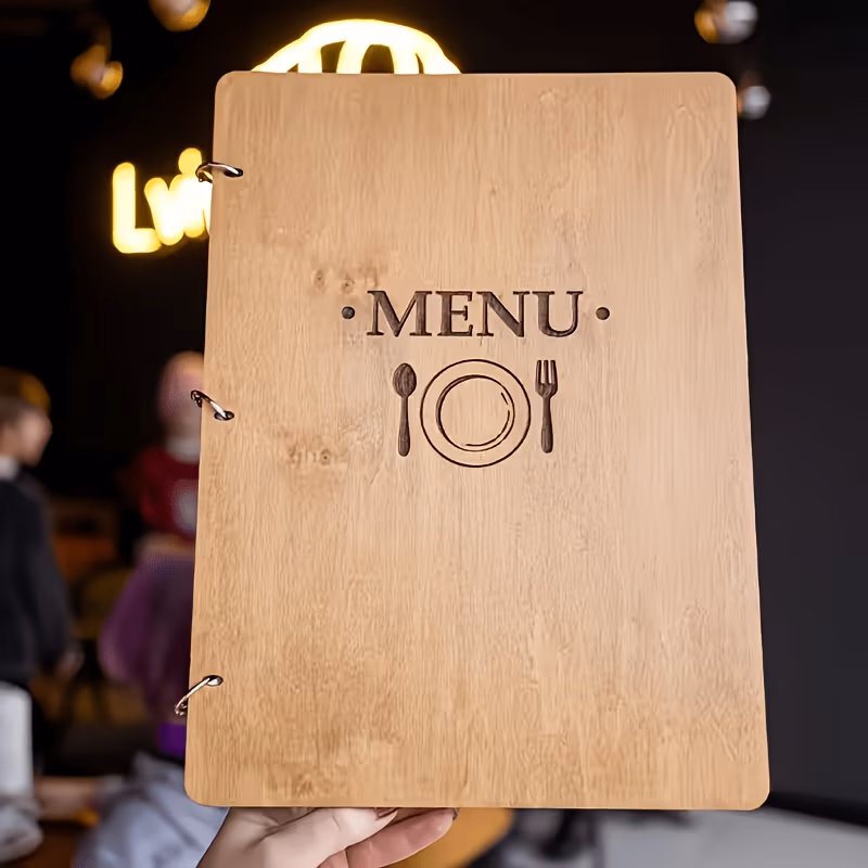 Personalised Wooden Ring-Bound Menu Holder