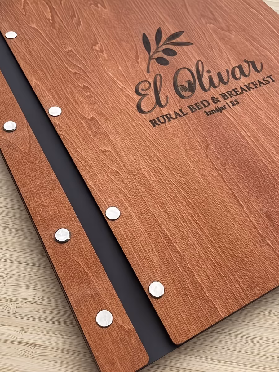 Personalised Wooden Menu Holder with Inner Pages